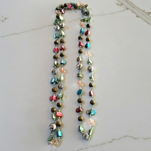 Beaded and Stone Chip Necklace - Can Be Styled As Long or Double Layered - Picture 2 of 11